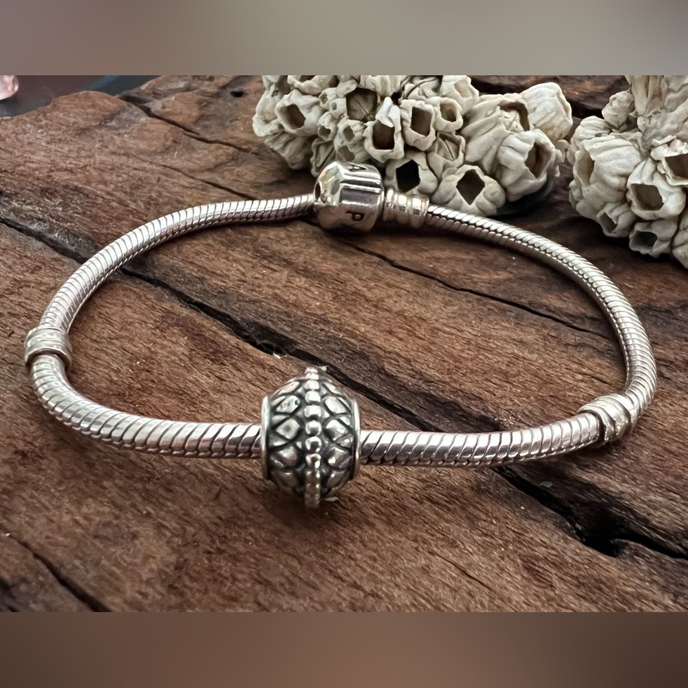 Authentic Pandora Charm Inner Strength Bead Oxidized Silver Spacer Dotted